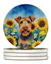 Airedale Terrier In Sunflowers Large Sandstone Coasters Pack Of 4 Absorbent Round Coasters Decor Gifts For Men Or Women, 4 In, Multicolor_maomaolike.com