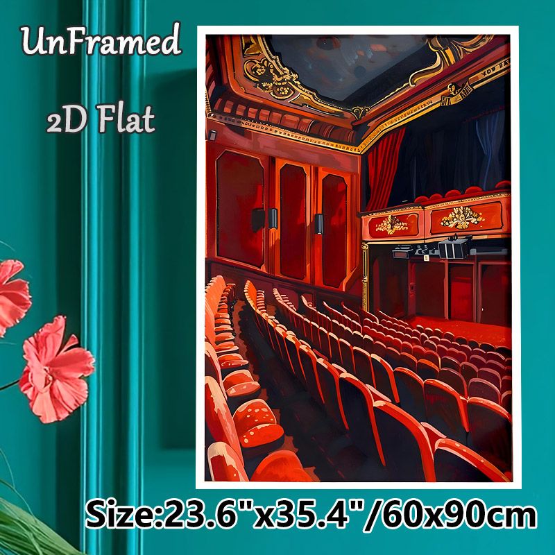 Vintage Theater Auditorium Painting Poster, Rich-toned Classic Ornate Theater Interior Poster, Elegant Nostalgic Decor Ideal For Home Theater, Living_maomaolike.com