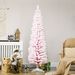 6ft Snow Flocked Artificial Pencil Christmas Tree, Slim Xmas Tree With Realistic Branches And Plastic Base Stand For Indoor Decoration, Pink_maomaolike.com