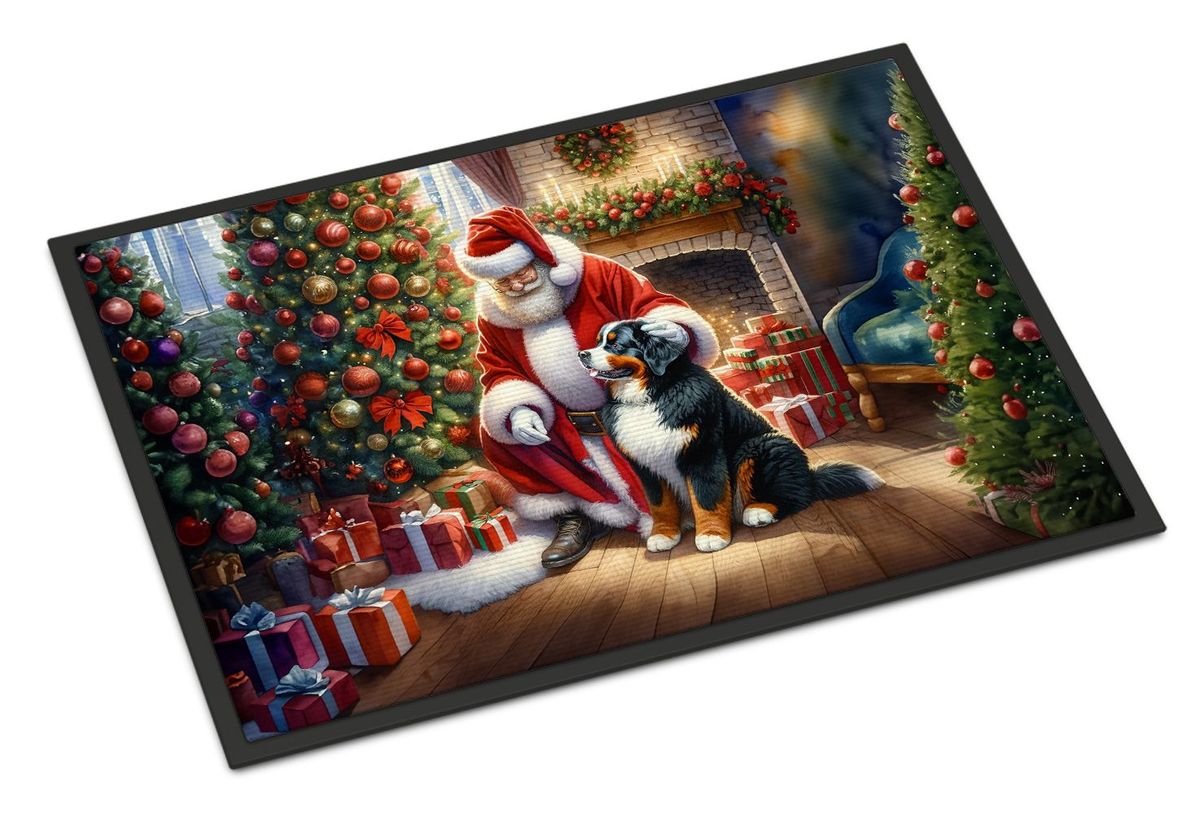 Bernese Mountain Dog And Santa Claus Doormat Front Door Mat Indoor Outdoor Rugs For Entryway, Non Slip Washable Low Pile, 24H X 36W_maomaolike.com
