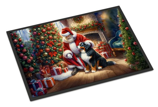 Bernese Mountain Dog And Santa Claus Doormat Front Door Mat Indoor Outdoor Rugs For Entryway, Non Slip Washable Low Pile, 24H X 36W_maomaolike.com