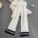 Women's Clothing sleeveless slim fit knitted top two piece suit casual high waist slim straight wide leg pants_maomaolike.com