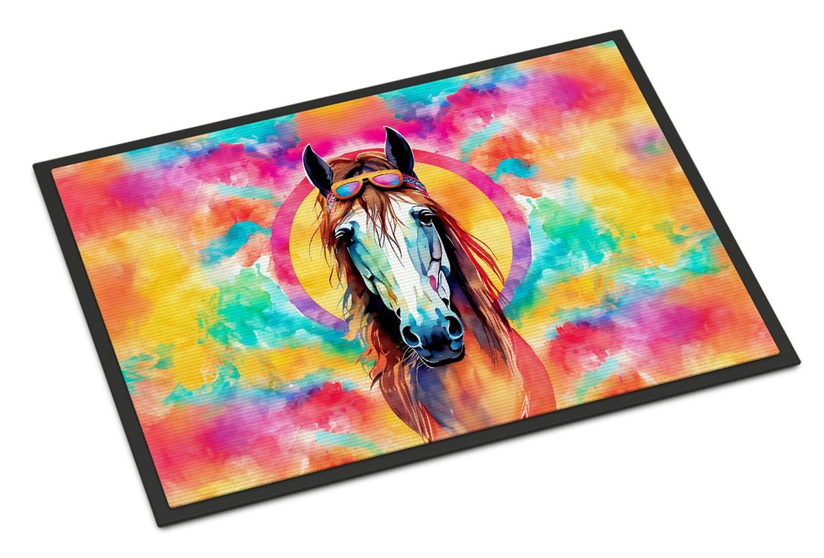 Hippie Animal Horse Doormat Front Door Mat Indoor Outdoor Rugs For Entryway, Non Slip Washable Low Pile, 24H X 36W_maomaolike.com