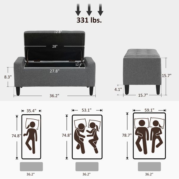 36" Ottoman With Storage, Storage Ottoman Bench With Lift Top And Rubberwood Legs, Linen Upholstered Entryway Bench With Seating For Living Room, Bedroom, Holds Up To 330 Lb, Gray_maomaolike.com