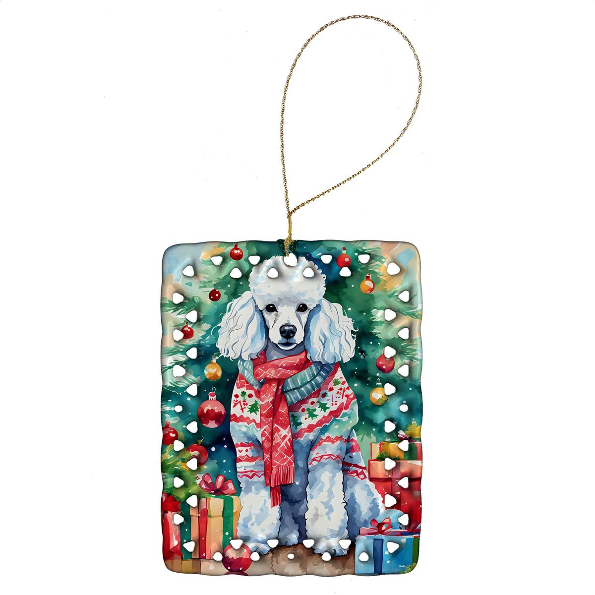 Poodle Christmas Porcelain Ornament Christmas Tree Hanging Decorations For Home Christmas Holiday, Rectangle, Gift, Multicolor_maomaolike.com