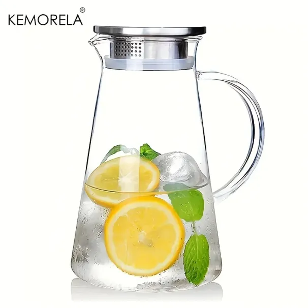 1/2Pcs Transparent Heat-Resistant Glass Cold Kettle And Cups Water Pot With Handle Large Capacity Household Jug_maomaolike.com