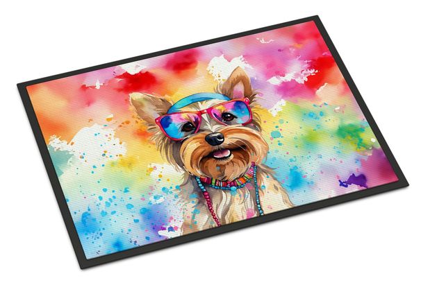 Yorkshire Terrier Hippie Dawg Doormat Front Door Mat Indoor Outdoor Rugs For Entryway, Non Slip Washable Low Pile, 24H X 36W_maomaolike.com