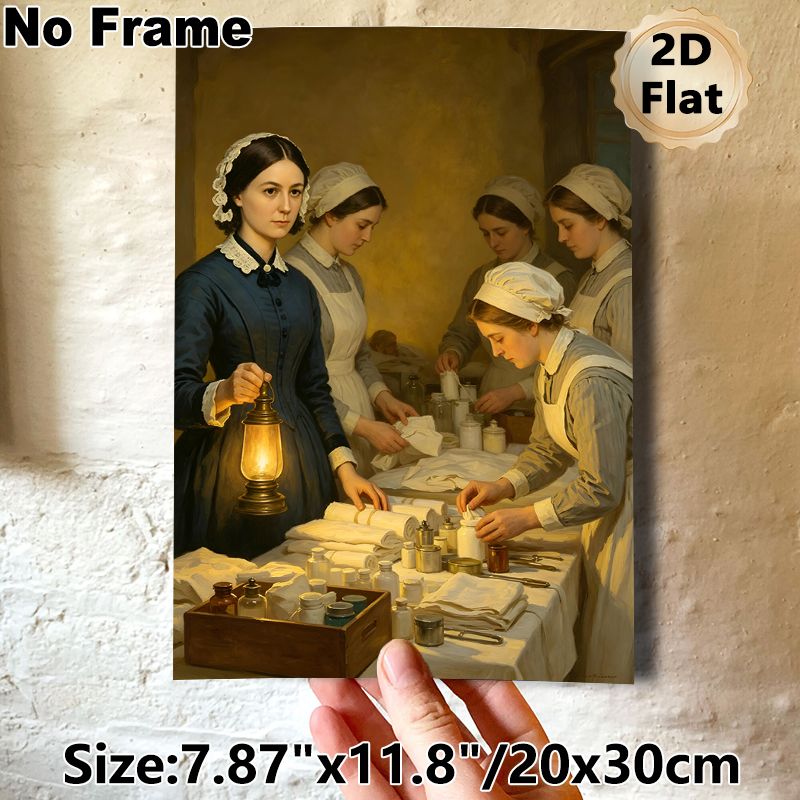 Vintage Nursing Scene Painting Poster, Warm-toned Realistic Historical Poster, Graceful Depiction Of Nurses Arranging Medical Supplies Suitable For_maomaolike.com