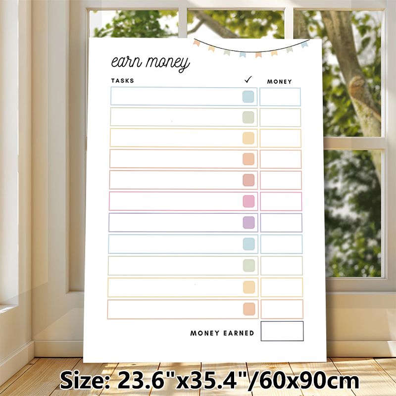Earn Money Task Tracker Painting Poster, Pastel-colored Minimalist Checklist Style Poster, Helps Record Tasks And Track Earned Money, Ideal For Home_maomaolike.com