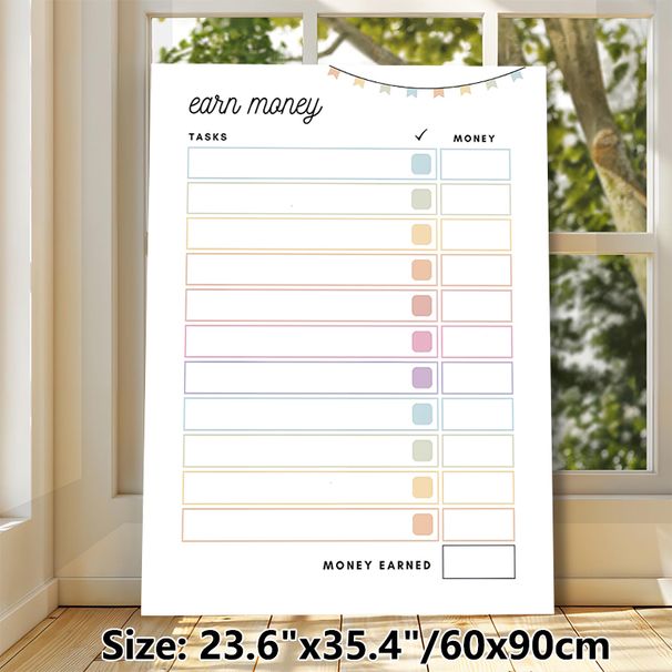 Earn Money Task Tracker Painting Poster, Pastel-colored Minimalist Checklist Style Poster, Helps Record Tasks And Track Earned Money, Ideal For Home_maomaolike.com