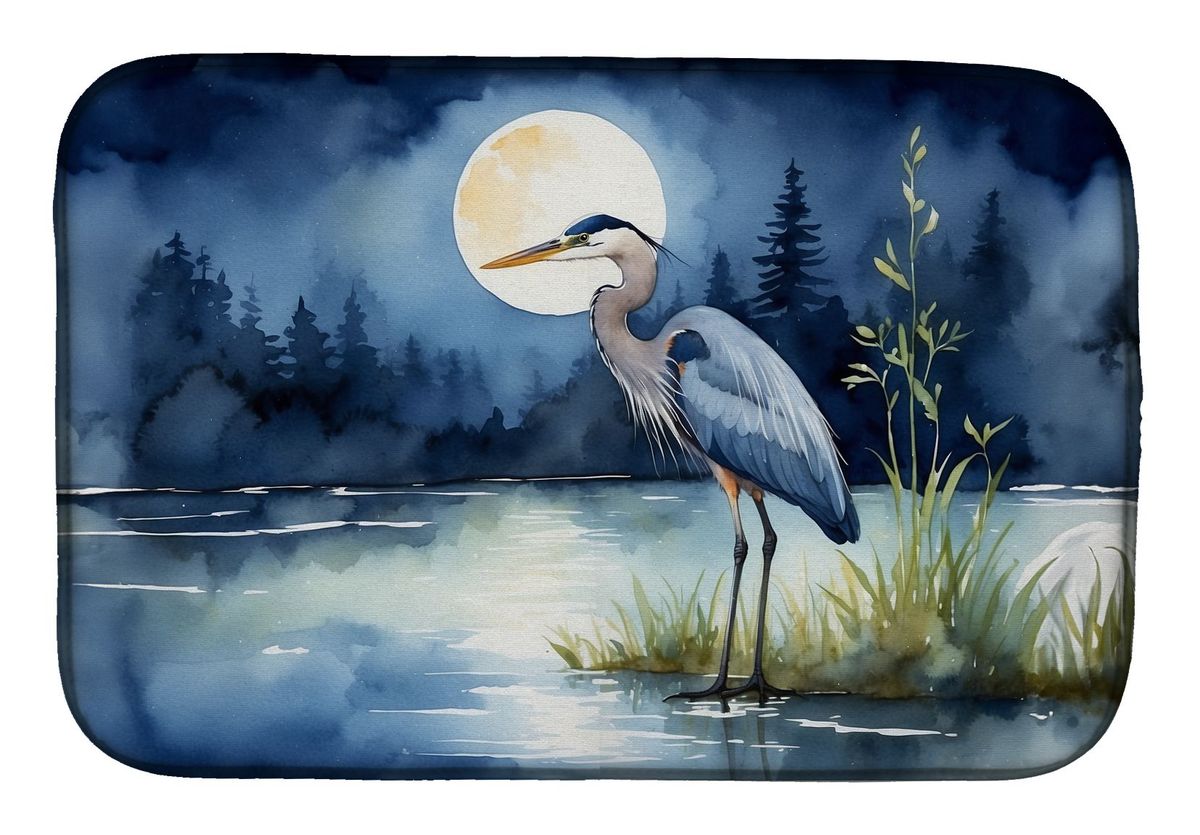 Blue Heron Under The Moonlight Dish Drying Mat Absorbent Dish Drying Mat Pad For Kitchen Counter Dish Drainer Mat For Countertop, 14 X 21", Multicolor_maomaolike.com