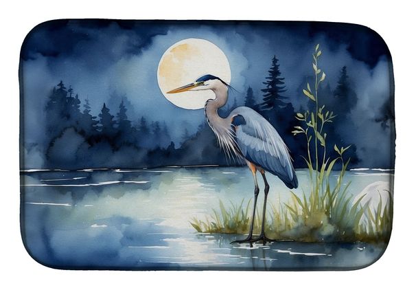 Blue Heron Under The Moonlight Dish Drying Mat Absorbent Dish Drying Mat Pad For Kitchen Counter Dish Drainer Mat For Countertop, 14 X 21", Multicolor_maomaolike.com