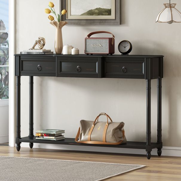 Console Table Sofa Table With Drawers For Entryway With Projecting Drawers And Long Shelf_maomaolike.com
