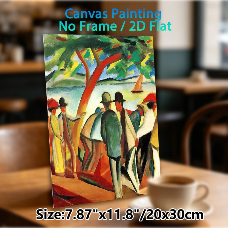 Lakeside Crowd Painting Poster, Vibrant Expressionist Lakeside Gathering Poster, Bold Color Scheme Brings Artistic Vibe, Ideal For Living Room, Office_maomaolike.com