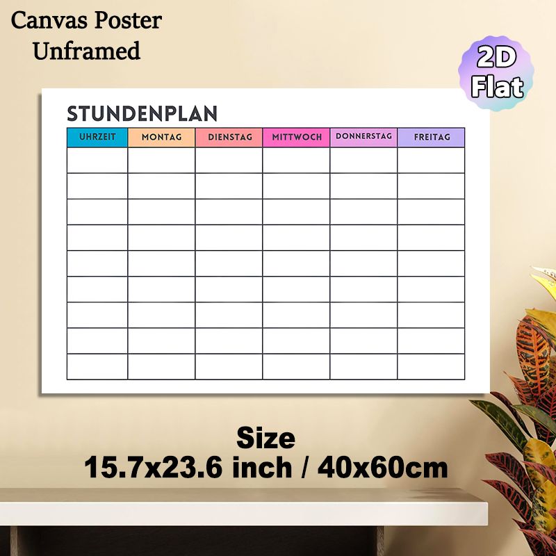 German Weekly Schedule Painting Poster, Vibrant Color-coded Blank Timetable Poster, Functional Layout To Organize Daily Plans Suitable For Study Areas_maomaolike.com