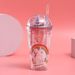creative cartoon double layer plastic straw cup student summer couple casual plastic ice cup gift wholesale_maomaolike.com