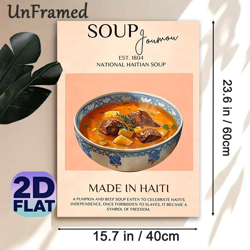 Haitian Soup Joumou Painting Poster, Warm-toned Vintage Illustrative Poster, Cultural Symbolic Pumpkin Beef Soup Art, Ideal For Kitchen And Dining_maomaolike.com