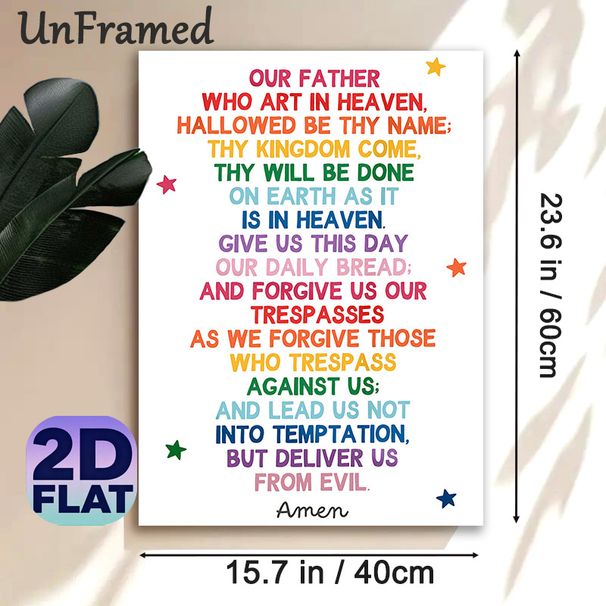 The Lord's Prayer Painting Poster, Vibrant Rainbow-hued Text With Star Accents Poster, Inspirational Religious Verse Decor Suitable For Home, Prayer_maomaolike.com