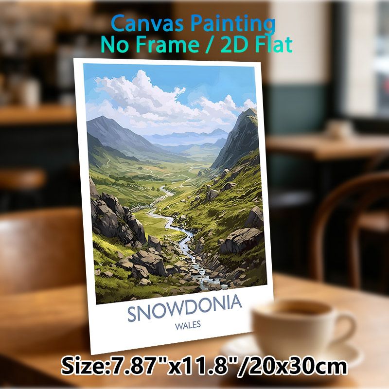 Snowdonia Wales Mountain Valley Painting Poster, Vibrant Stylized Scenic Landscape Poster, Delivers Tranquil Natural Ambiance, Ideal For Living Room_maomaolike.com