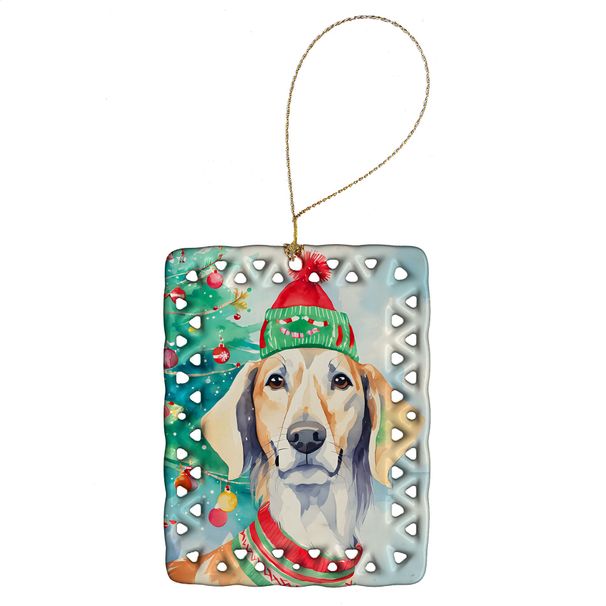 Saluki Christmas Porcelain Ornament Christmas Tree Hanging Decorations For Home Christmas Holiday, Rectangle, Gift, Multicolor_maomaolike.com