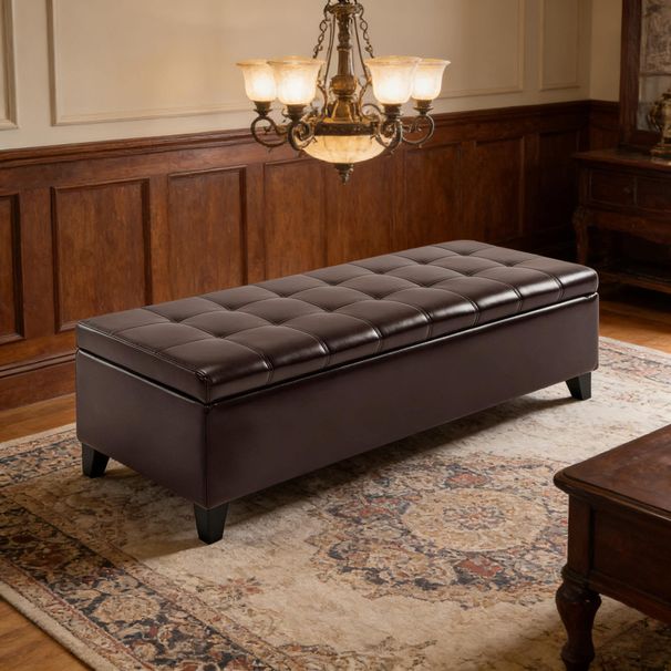 Leather Storage Chest With Lift Top Ottoman Storage Bench_maomaolike.com