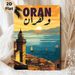 Oran Coastal City Sunset Painting Poster, Vibrant Retro-style Warm Sunset Over Coastal Town With Sailboats Poster, Nostalgic Travel Vibe Decor For_maomaolike.com