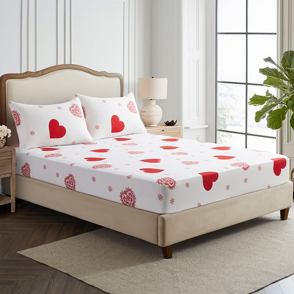 Love White Couple Polyester Skin Friendly Bed Mattress Protector Fitted Sheet_maomaolike.com