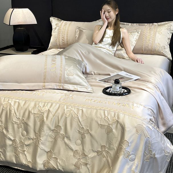 Wholesale Washed Silk Embossed Jacquard Summer Cool Embroidered Air Conditioning Four-Piece Set Machine Washable Thin Quilt_maomaolike.com
