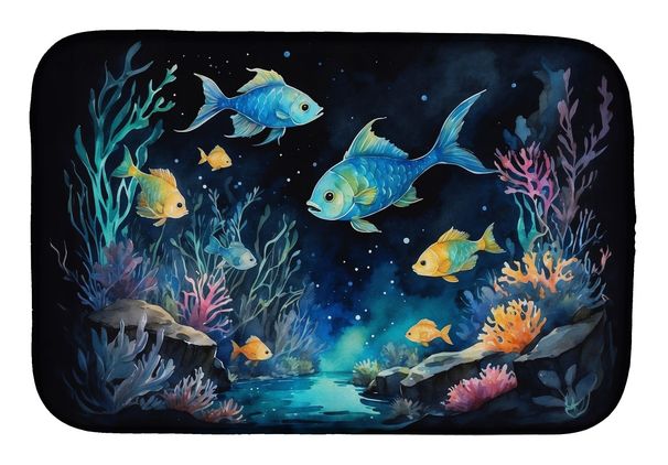 Bioluminescent Fish Dish Drying Mat Absorbent Dish Drying Mat Pad For Kitchen Counter Dish Drainer Mat For Countertop, 14 X 21", Multicolor_maomaolike.com