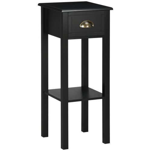 HOMCOM 29" 2-Tier Side Table With Drawer Shelf, End Table For Living Room, Black_maomaolike.com