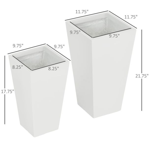 2-Pack Outdoor Planter Set, Flower Pots With Drainage Holes, Durable & Stackable Plant Pot, 22in & 18in, For Porch, Entryway, Patio, Yard, Garden, White_maomaolike.com
