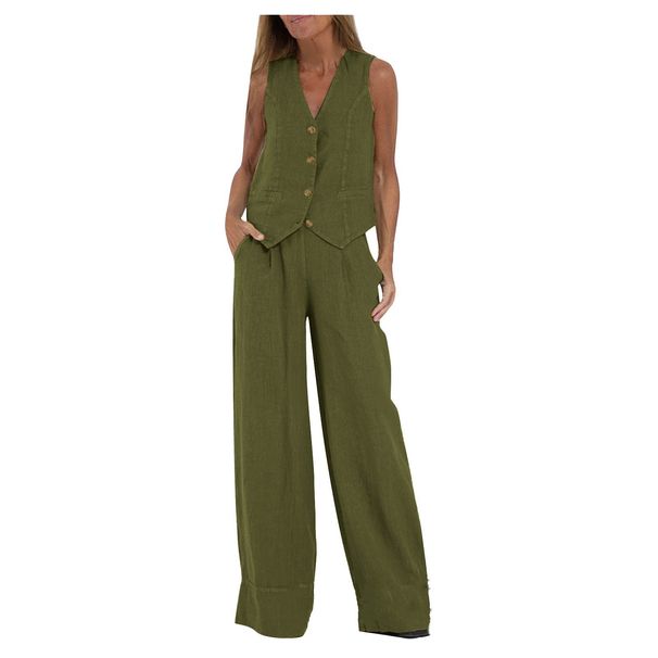 Women's Clothing new fashion vest trousers collage stitching cotton and linen casual suit_maomaolike.com