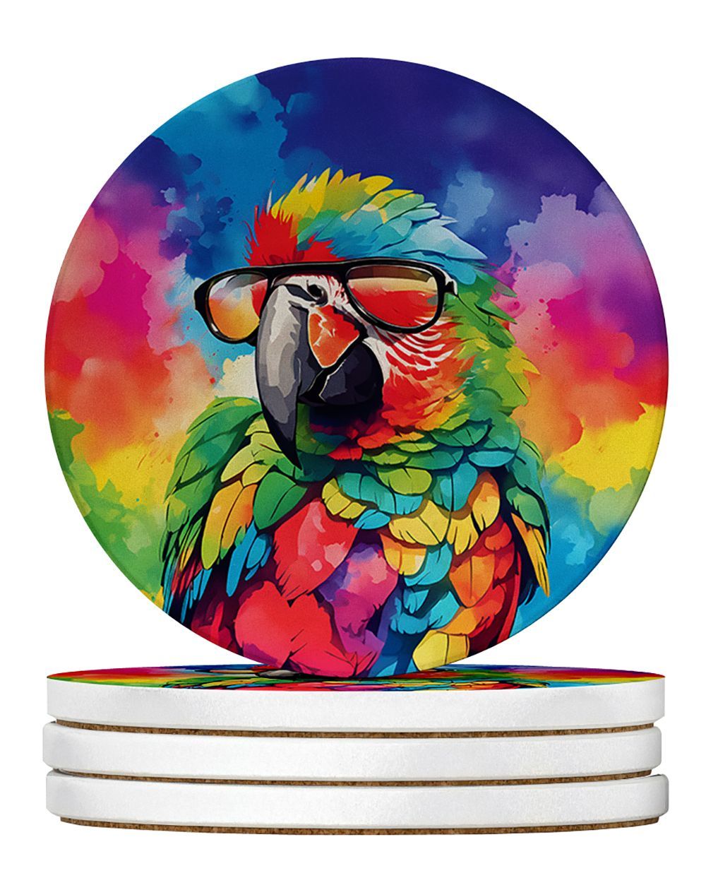 Hippie Animal Parrot Large Sandstone Coasters Pack Of 4 Absorbent Round Coasters Decor Gifts For Men Or Women, 4 In, Multicolor_maomaolike.com
