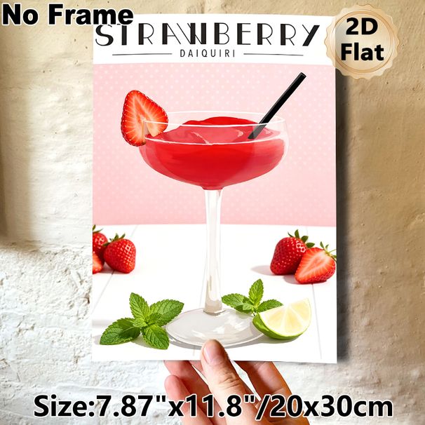 Strawberry Daiquiri Painting Poster, Bright & Vivid Cocktail Art Poster, Appealing Drink-themed Decor Suitable For Bars, Dining Areas And Home_maomaolike.com