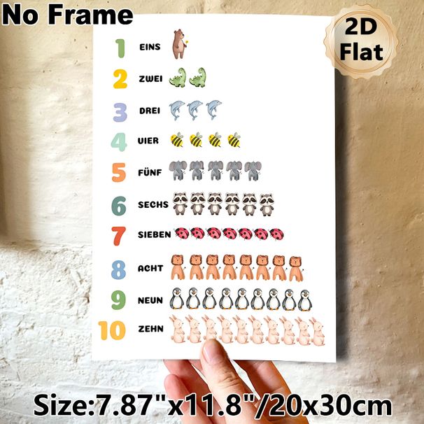 German Number & Animal Learning Painting Poster, Soft Watercolor Cute Animal & Number Poster, Assists With German Number Learning, Ideal For Study_maomaolike.com