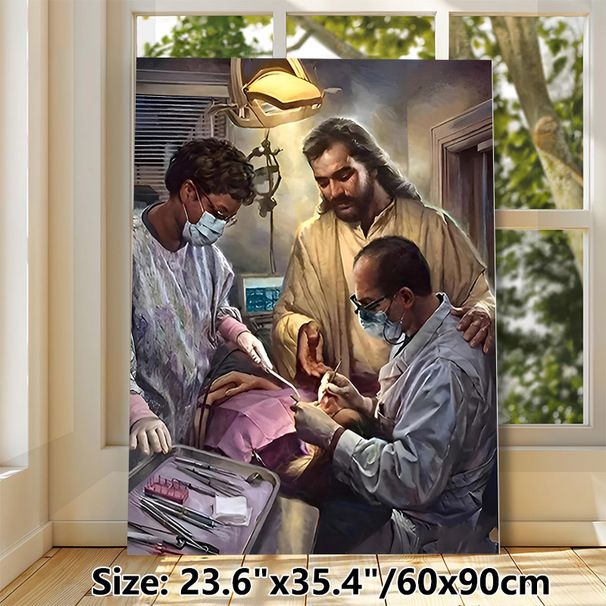 Jesus With Surgeons Religious Painting Poster, Warm-toned Realistic Surgical Scene Poster, Provides Spiritual Comfort, Ideal For Clinic, Hospital Or_maomaolike.com
