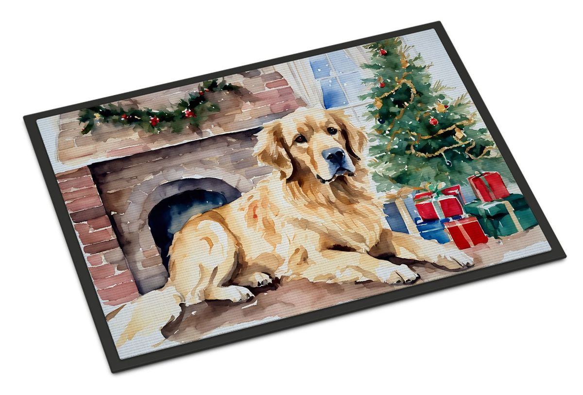 Golden Retriever Cozy Christmas Doormat Front Door Mat Indoor Outdoor Rugs For Entryway, Non Slip Washable Low Pile, 24H X 36W_maomaolike.com
