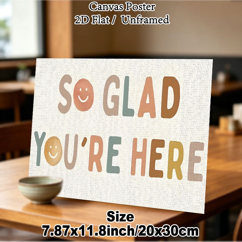 Positive Quote "So Glad You're Here" Painting Poster, Warm Earth-toned Watercolor-style Typography With Smiley Faces Poster, Delivers A Cozy Welcoming_maomaolike.com