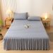Solid Color Single Piece Simple Washed Cotton Skirt Edge Bed Sheet Mattress Dustproof Non-slip Protective Cover_maomaolike.com