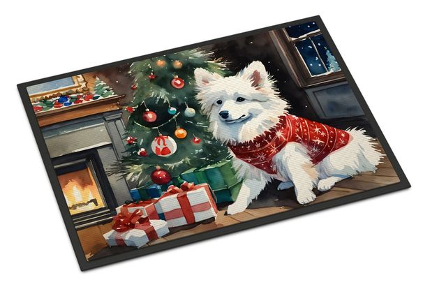 American Eskimo Cozy Christmas Doormat Front Door Mat Indoor Outdoor Rugs For Entryway, Non Slip Washable Low Pile, 24H X 36W_maomaolike.com