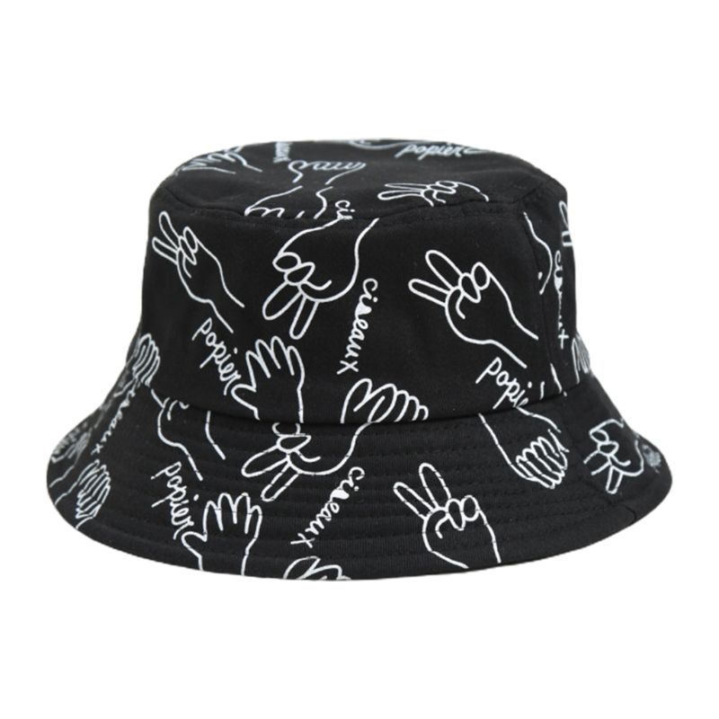 Hot Sale Rock Paper Scissors Print Bucket Hat Haruku Hip Hop Fisherman_maomaolike.com