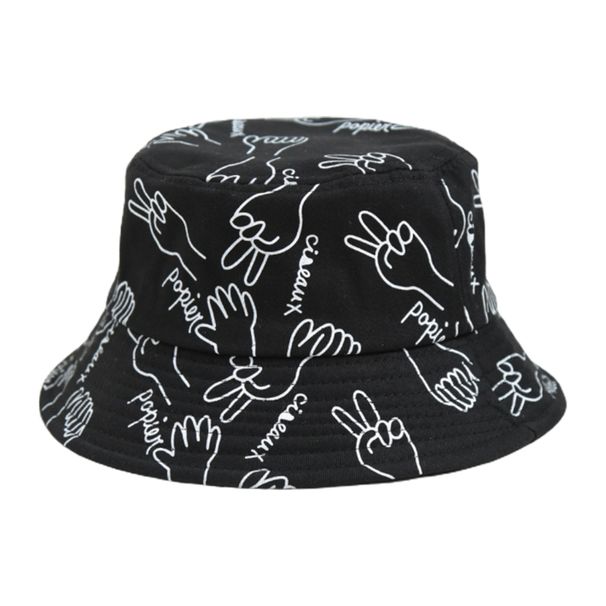 Hot Sale Rock Paper Scissors Print Bucket Hat Haruku Hip Hop Fisherman_maomaolike.com