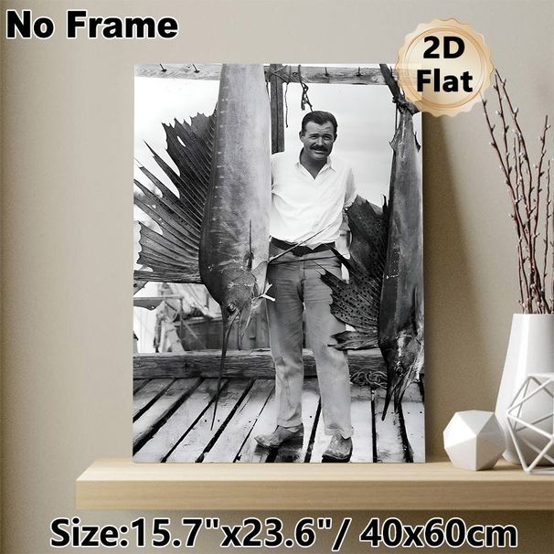 Big Game Fishing Painting Poster, Vintage Monochrome Man With Large Sailfishes On Dock Poster, Nostalgic Nautical Decor Suitable For Home Office_maomaolike.com