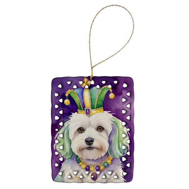 Coton De Tulear King Of Mardi Gras Porcelain Ornament Christmas Tree Hanging Decorations For Home Christmas Holiday, Rectangle, Gift, Multicolor_maomaolike.com