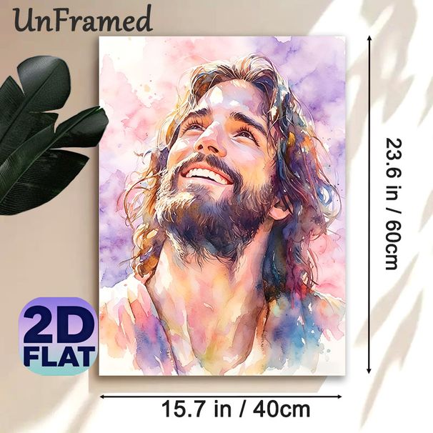 Jesus Themed Painting Poster, Soft Watercolor Style Smiling Jesus Portrait Poster, Gentle Spiritual Ambiance, Suitable For Home And Prayer Room_maomaolike.com