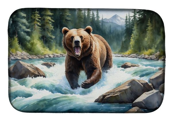 Alaskan Wilderness Grizzly Bear Dish Drying Mat Absorbent Dish Drying Mat Pad For Kitchen Counter Dish Drainer Mat For Countertop, 14 X 21", Multicolor_maomaolike.com