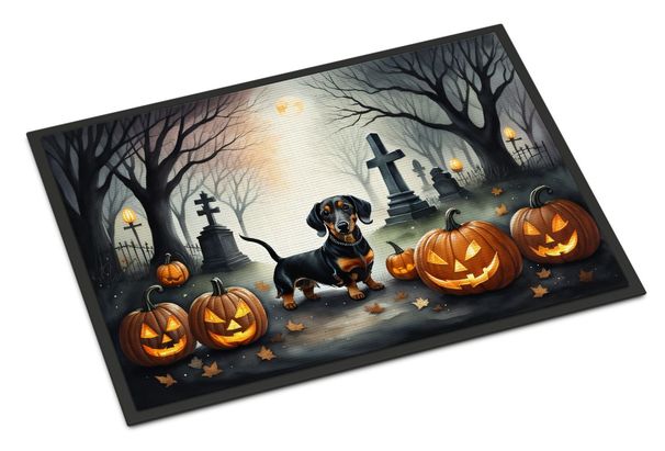 Dachshund Spooky Halloween Doormat Front Door Mat Indoor Outdoor Rugs For Entryway, Non Slip Washable Low Pile, 24H X 36W_maomaolike.com