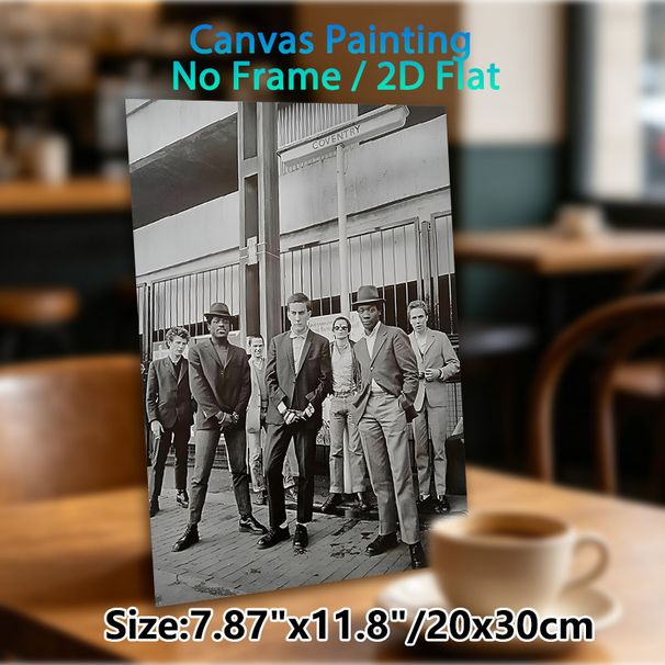 Vintage Coventry Street Group Painting Poster, Monochrome Retro Sharp-Dressed Men Poster, Nostalgic Urban Artwork Suitable For Home, Living Room And_maomaolike.com