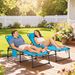 2 Piece Folding Chaise Lounge Pool Chairs With 5-level Reclining Back, Reading Hole, Side Pocket, Blue_maomaolike.com