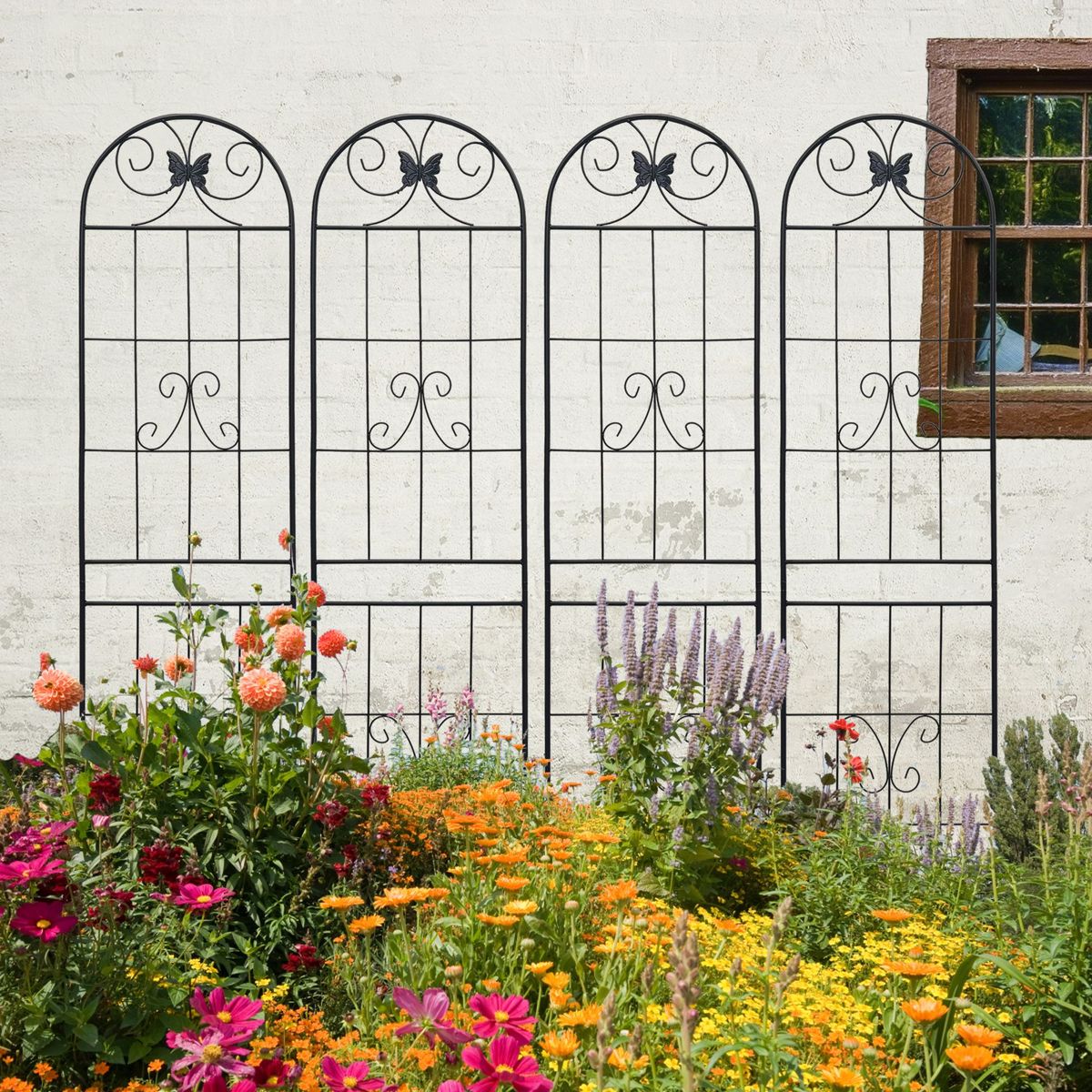 4 Pack Metal Garden Trellis 86.7" X 19.7" Rustproof Trellis For Climbing Plants Outdoor Flower Support Black_maomaolike.com